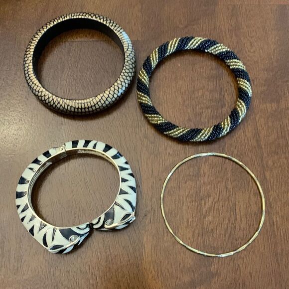 Bangle bracelets 4 unique gold and black bangles - Picture 1 of 8
